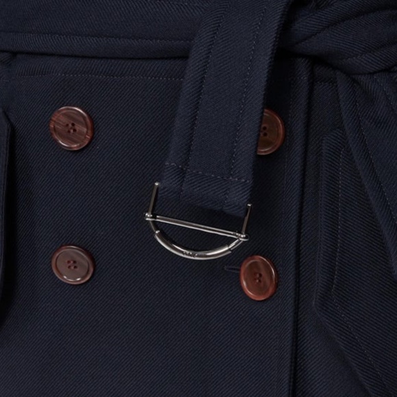 CHLOE Iconic Navy wool Ruffle Front Double Breasted Trench Coat - Picture 4 of 16